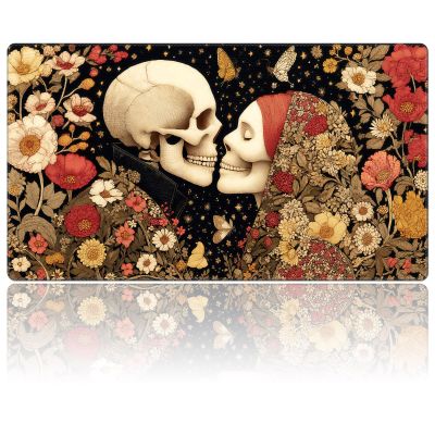 for MTG Playmat 24 x 14 inches for TCG Playmats Non-Slip Rubber Base Commander Playmat HD Cover for MTG Play Mat Iorcana Trading Card Game, Skull Couple Vintage Flowers