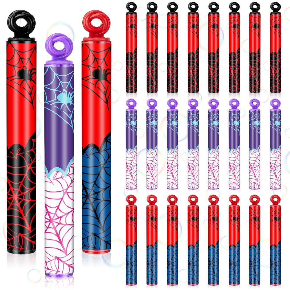 Rotatingpals 32 Pcs Spider Web Bubble Wands Spider Party Favors for Adult Summer Activity Birthday Gifts Carnival Goody Bag Stuffers Wedding Supplies
