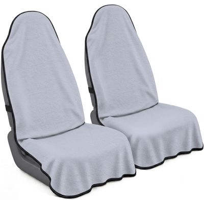 CORTHENA Car Seat Towel Cover 2 Pack for Front Seats, Sweat Absorbent Car Seat Protector with Non-Slip Backing, Waterproof Towel Car Seat Covers for Runners, Gym, Swimming, Beach, Pets, Lavender Gray