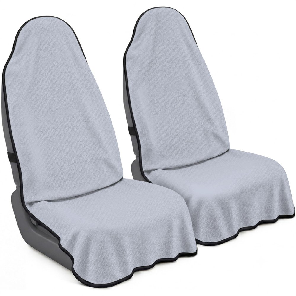 CORTHENA Car Seat Towel Cover 2 Pack for Front Seats, Sweat Absorbent Car Seat Protector with Non-Slip Backing, Waterproof Towel Car Seat Covers for Runners, Gym, Swimming, Beach, Pets, Lavender Gray