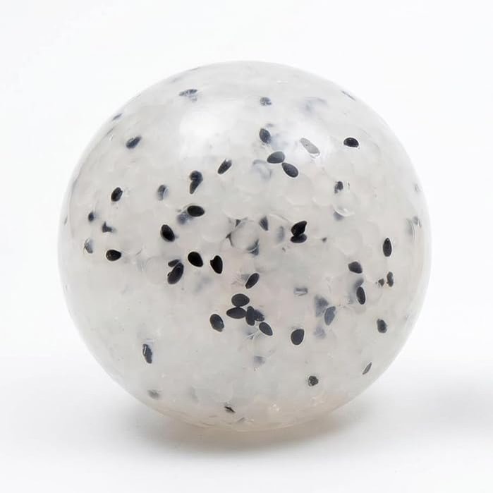 Stress Ball,Squeeze Ball: Rice Ball-StyleTranslucent White with Black Sesame Seeds, Highly Stretchy, and Bouncy for Stress Relief. Ideal for the Office Desk.