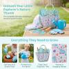 Ecolley Kids Gardening Tools Toddler Watering Can Gardening Apron Tote Bag, Watering Can, Shovel, Rake Blue Dinosaur Print view 3