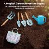 Ecolley Kids Gardening Tools Toddler Watering Can Gardening Apron Tote Bag, Watering Can, Shovel, Rake Blue Dinosaur Print view 4