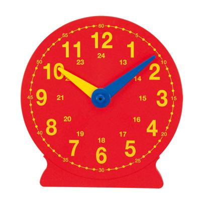 KQFCAZRE Teaching Clock Red Face Analog Teaching Clock Yellow Numbers for Teacher, Children, Homeschool