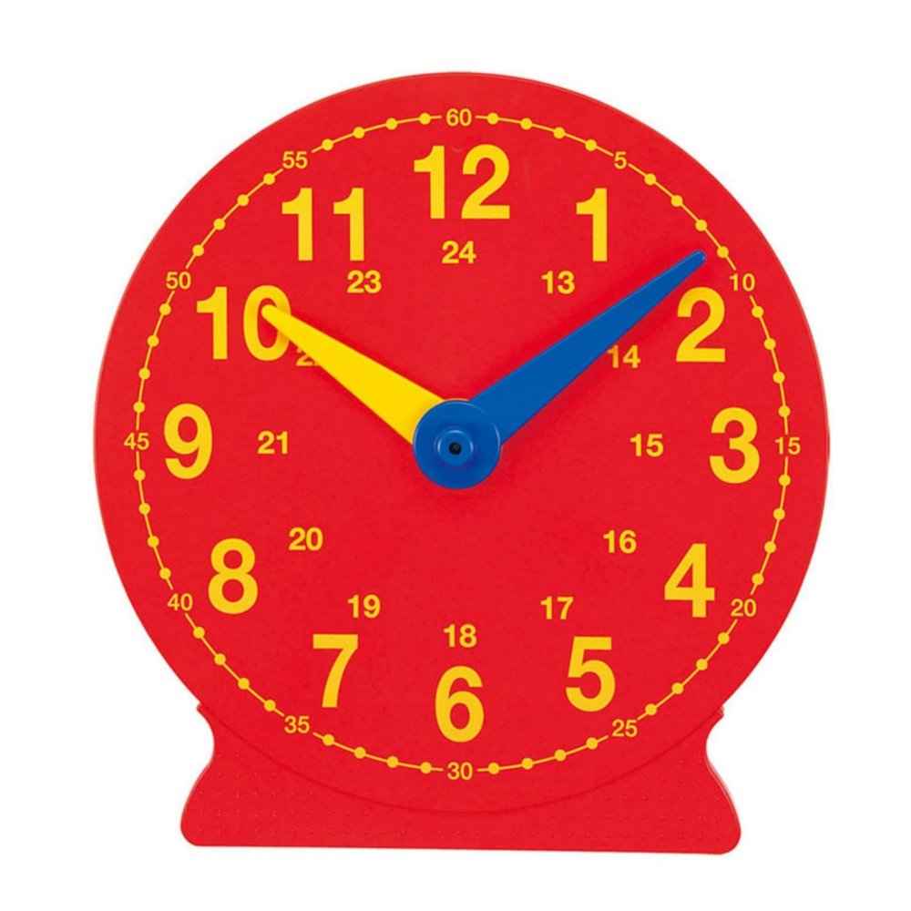 KQFCAZRE Teaching Clock Red Face Analog Teaching Clock Yellow Numbers for Teacher, Children, Homeschool