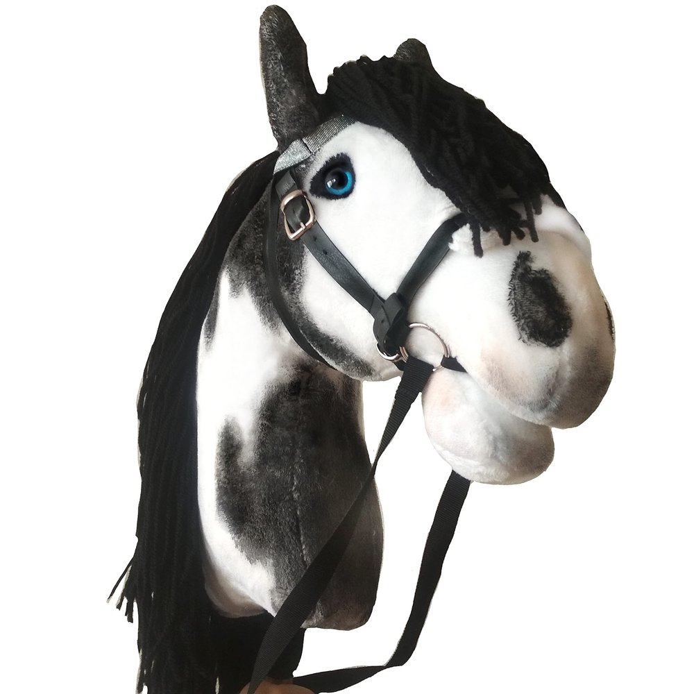 Hobby Horse Pinto A3 with Bridle - Realistic Black & White Hobbyhorse for Kids