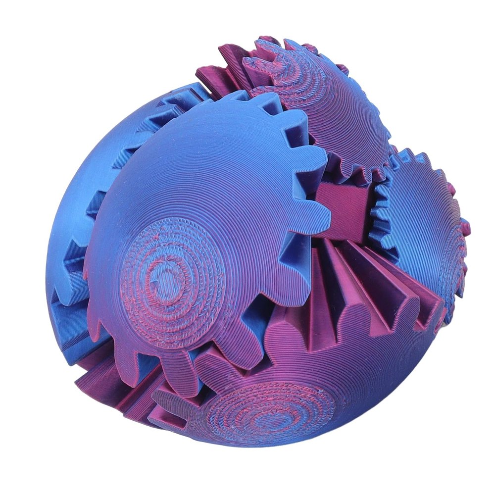Matybobe 3D Printed Gear Ball Fidget Ball Gear Sphere Stress Relief Toy Rotating Desk Toy Portable PLA Smoothly Rotating with Spherical Structure for Work Study Travel (Red Blue)