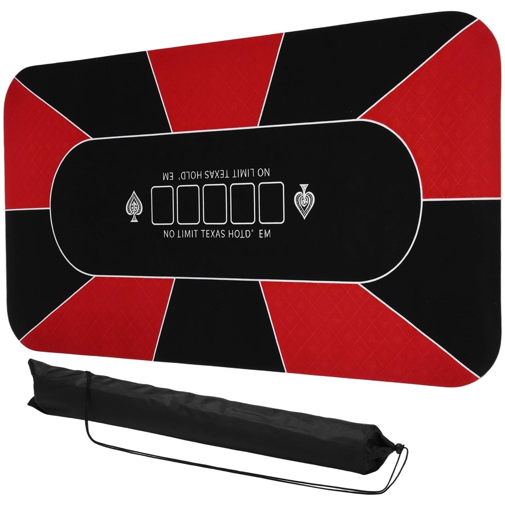 DTGN Portable Poker Table Mat, 71" x 35" Non-Slip Foldable Rubber Poker Mat, Noise Reduction Table Top with Polyester Storage Bag for Tabletop Games Home Games Night, Red