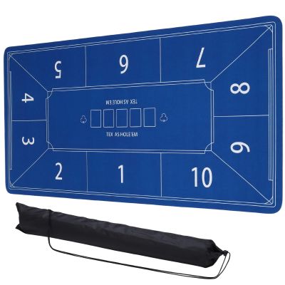 DTGN Portable Poker Table Mat, 47" x 24" Non-Slip Foldable Rubber Poker Mat, Noise Reduction Table Top with Polyester Storage Bag for Tabletop Games Home Games Night, Blue