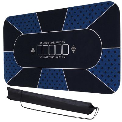 DTGN Portable Poker Table Mat, 71" x 35" Non-Slip Foldable Rubber Poker Mat, Noise Reduction Table Top with Polyester Storage Bag for Tabletop Games Home Games Night, Light Blue