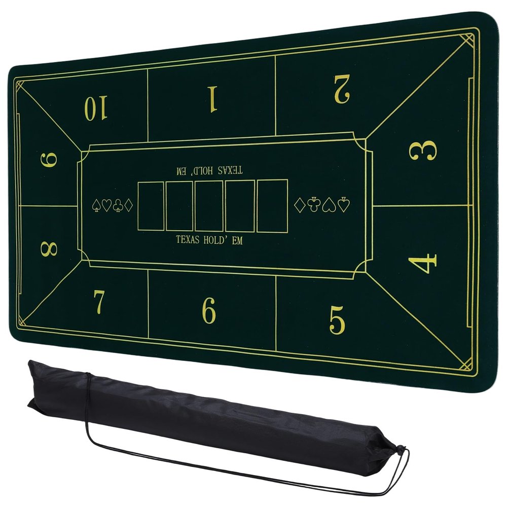 DTGN Portable Poker Table Mat, 94" x 47" Non-Slip Foldable Rubber Poker Mat, Noise Reduction Table Top with Polyester Storage Bag for Tabletop Games Home Games Night, Green