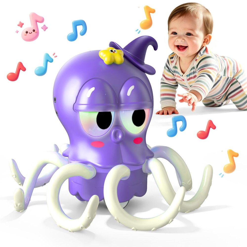 AOTIBO Dancing Octopus Kids Toy, Baby Tummy Time Crawling Toys, Dancing Squid with Music & Light for Boys Girls 2 3 4 5 6 Years Old, Infant Learning Crawling Walking Toy Toddler Xmas Birthday Gifts