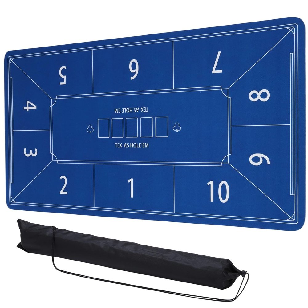 DTGN Portable Poker Table Mat, 94" x 47" Non-Slip Foldable Rubber Poker Mat, Noise Reduction Table Top with Polyester Storage Bag for Tabletop Games Home Games Night, Blue