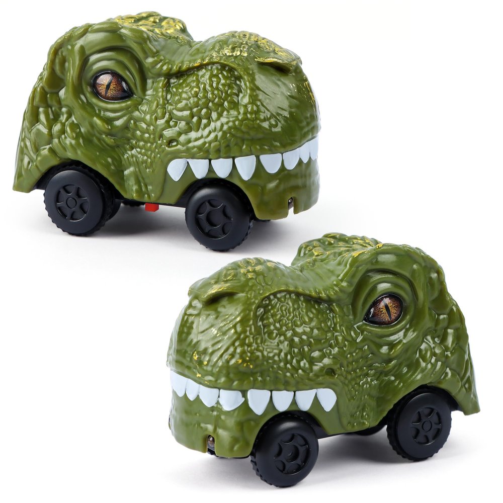 LCIMG 2Pack Dino Track Car, LED LightUp Vehicle for Boys Ages 37