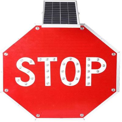 Flashing Solar 24" LED Stop Sign - Solar-Powered Illuminated Traffic Sign for Pedestrians - Waterproof IP65 Safety Warning Sign for Enhanced Road Visibility