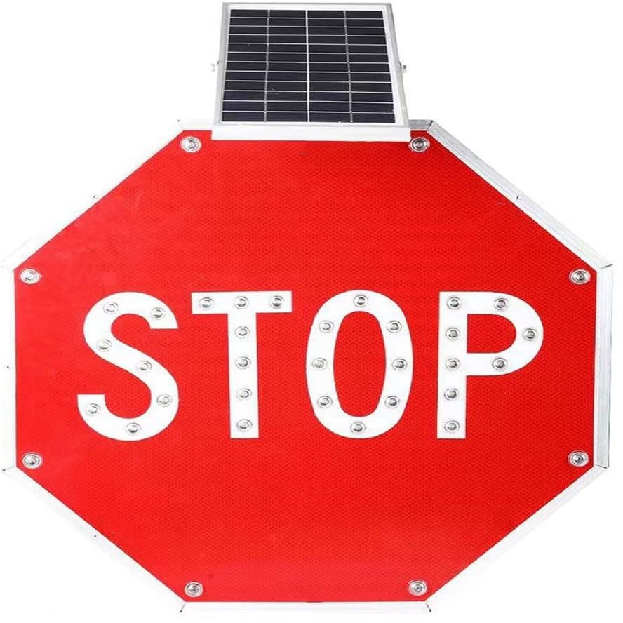 Flashing Solar 24" LED Stop Sign - Solar-Powered Illuminated Traffic Sign for Pedestrians - Waterproof IP65 Safety Warning Sign for Enhanced Road Visibility
