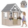Qaba Kids Outdoor Playhouse Wooden Kids Cottage with Dog Door Ages 2+ Gray view 1