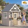 Qaba Kids Outdoor Playhouse Wooden Kids Cottage with Dog Door Ages 2+ Gray view 2