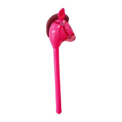 Chosertory Cartoon Horse Stick Toy for Birthday Celebrations, Portable Inflatable Riding Accessory, Rose red