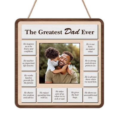 Personalized Dad Photo Wooden Hanging Sign, Custom Dad and Baby Picture Frame Plaque Father's Day Keepsake Gifts for Daddy Father Husband from Kids Daughter Son Wife, Reasons Why We Love Dad Gift