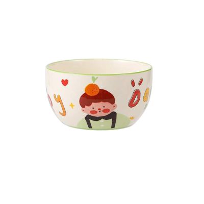A family of four parent-child dishes ceramic cartoon -4.5 inch wishful bowl-green adolescents