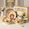 A family of four parent-child dishes ceramic cartoon -4.5 inch wishful bowl-green adolescents view 3