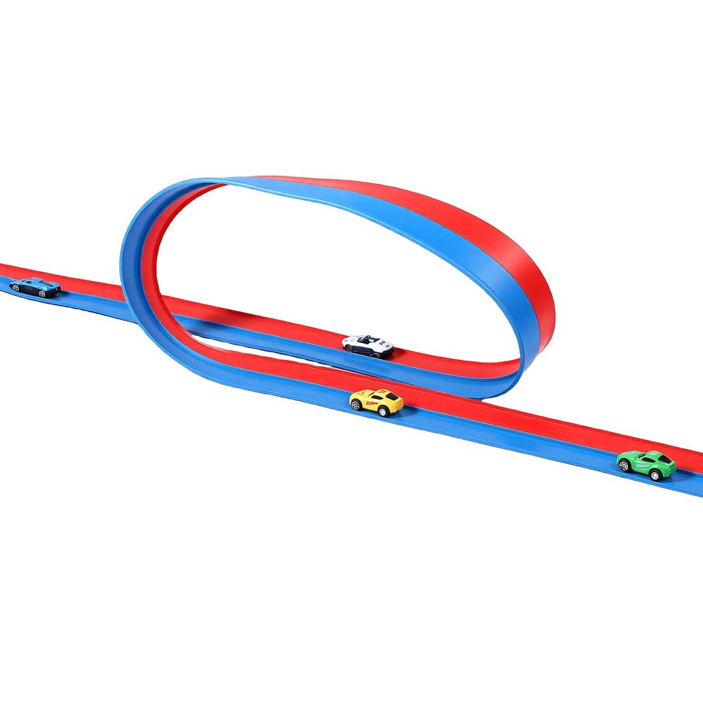 Eboxer Car Race Track Red and Blue PVC Flexible 14.76ft Rolls Up Track with 4 Cars 4 Suction Cups for Kids IndoorOutdoor Play