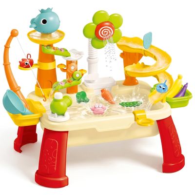 Ginwrek Play Sink, Funny Water Table for Toddlers 1-3, Electric Circulating Play Sink with Running Water & Multi- Features - Red
