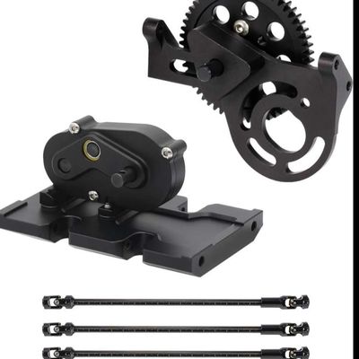 COMODO RC Crawler Transmission Kit 1/10 Scale with 30T Overdrive Gearbox and 3 Driveshafts Compatible with RC Crawler II Chassis(Black)