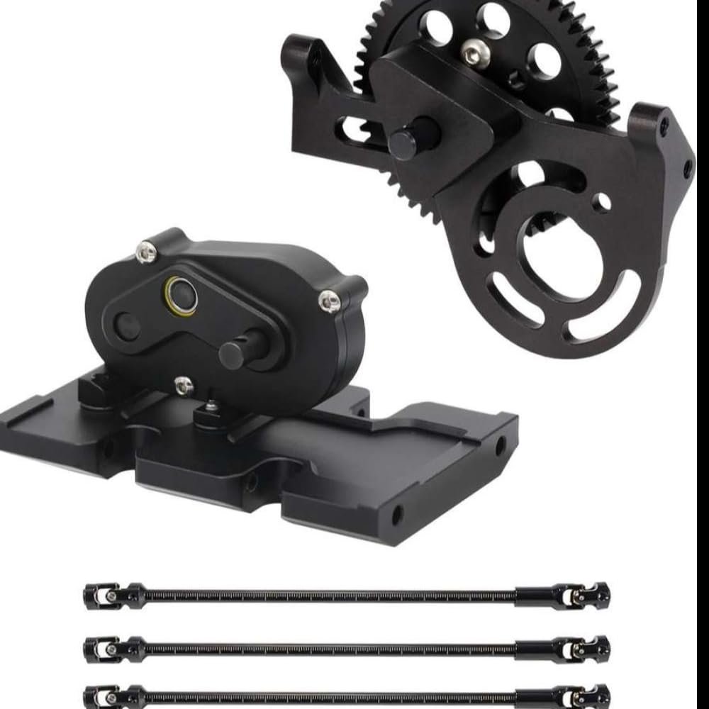 COMODO RC Crawler Transmission Kit 1/10 Scale with 30T Overdrive Gearbox and 3 Driveshafts Compatible with RC Crawler II Chassis(Black)