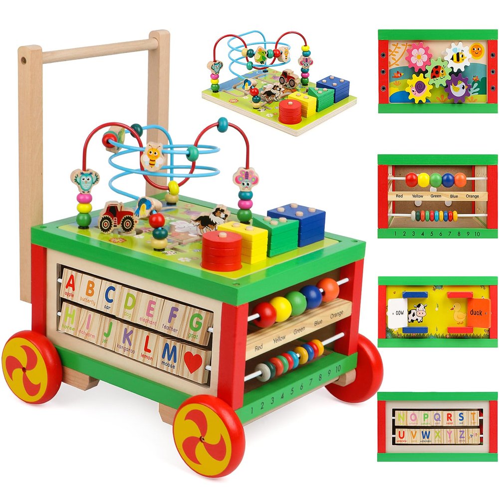 Wooden Activity Cubes 7-in-1 Montessori Toys for 1+ Year Old Boys Girls