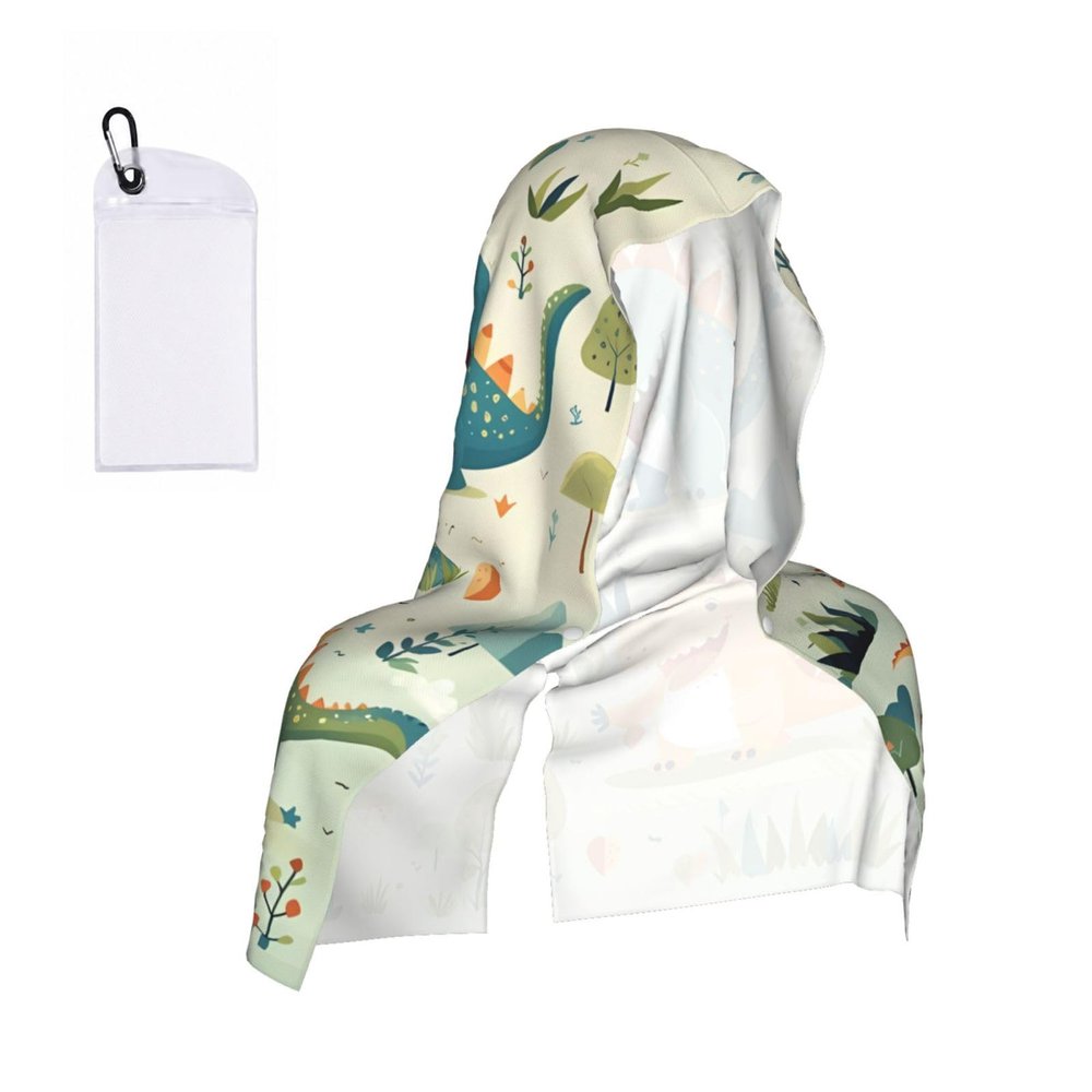 LPLSNWS Cute Little Baby Dinosaur Printed Cool Hooded Bath Towel - Snap-Button Collar, activates with Cold Water, Perfect for Summer Outdoor Sports and Fitness.