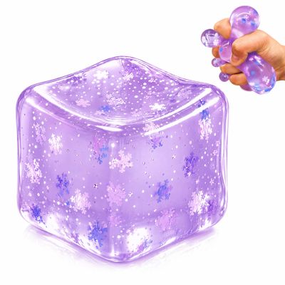 1Pcs Purple Ice Cube Squishy Stress Ball, Cube-Shape Hand Therapy Grip Ball