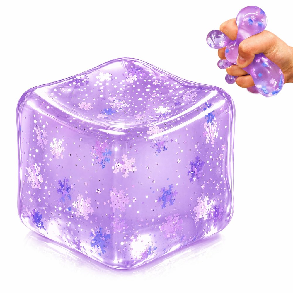 1Pcs Purple Ice Cube Squishy Stress Ball, Cube-Shape Hand Therapy Grip Ball