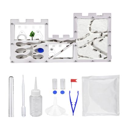 Ant Observation Kit, Clear Acrylic Ant Habitat Castle with Digging Sand Area, Nature-Inspired Nest Design, Water Bottle, Feeding Tools & Sand for Ant Keeping, Hobby Study, Desktop Display