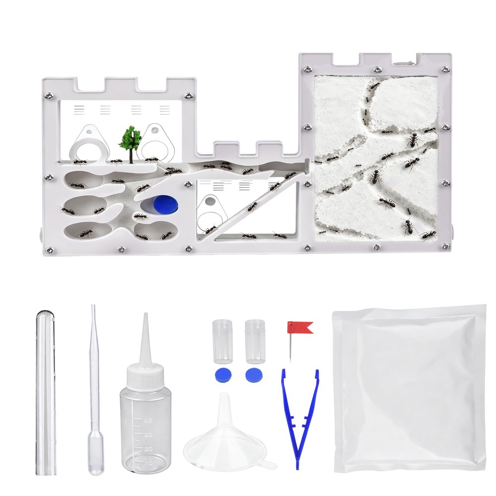 Ant Observation Kit, Clear Acrylic Ant Habitat Castle with Digging Sand Area, Nature-Inspired Nest Design, Water Bottle, Feeding Tools & Sand for Ant Keeping, Hobby Study, Desktop Display