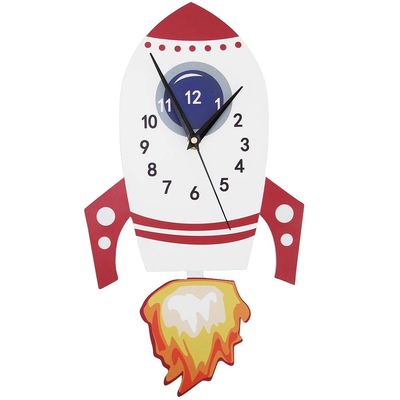 ZAWELIYO Cartoon Rocket Silent Wall Clock Kids Bedroom Decor Unique Childrens Gift Birthday Present with Swinging Pendulum for Home Office Nursery