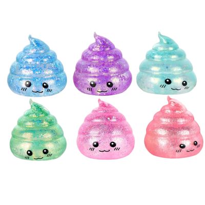 Stress Balls 6 Pack Funny Glitter Poop Sensory Squeeze Toys Slow Rising Anxiety Relief Fidget Toys for Kids Adults Prank and Party Favors