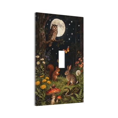 Sghxwp Watercolor Night Forest Animals 1 Gang Light Switch Plate Moon Owl Squirrel Rabbit Wall Plate Cover Decorative Single Toggle Switch Plate Faceplate for Nursery Home Decor