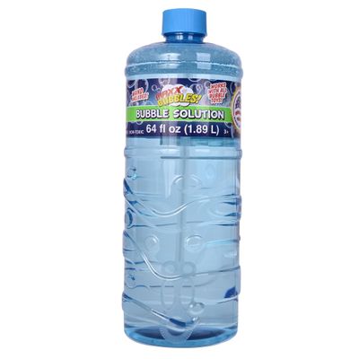 Made in USA Bubble Solution Refill with Wand 64oz Non Toxic Dye Free (1/2 Gallon), Kids Easy Grip Bottle Refill for Bubble Machine, Bubble Wands, Bubble Toys, Blue Bottle