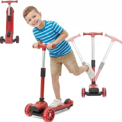 RAZEON 3 Wheel Scooter for Kids Ages 3-8, Kids Kick Scooter with LED Light-Up Wheels & Adjustable Handlebar, Toddler Scooter with Rear Brake (Red)