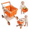 Wooden Baby Walker Shopping Cart for Toddlers, Orange Pretend Grocery Cart view 1