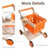 Wooden Baby Walker Shopping Cart for Toddlers, Orange Pretend Grocery Cart view 2