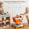 Wooden Baby Walker Shopping Cart for Toddlers, Orange Pretend Grocery Cart view 4
