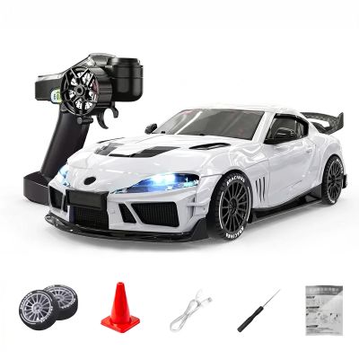 Actualia RC Drift Car 1:43 Scale Remote Control Racing Car with Gyroscope, 2.4GHz Full Proportional Drift Vehicle, LED Light RC Drift Car for Indoor Track Racing White