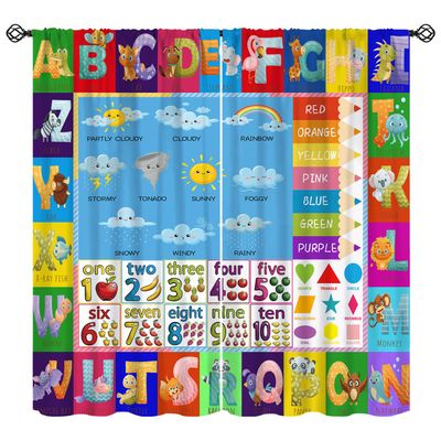 ABC Alphabet Curtains, Cartoon Colorful Animal Funny Education Learning Blackout Window Treatments, Rod Pocket Thermal Insulated Drapes 2 Panels Set for Kids Room Nursery Classroom, 42" W X 63" L