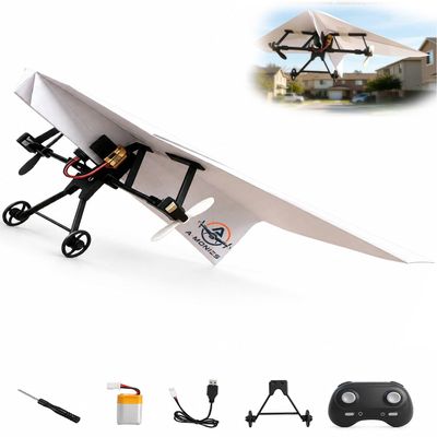 A-MONIES Rc Paper Airplane Kit with Gyro Stabilizer DIY Electric Remote Control Plane with Dual Propellers, Lightweight Foldable Flying Stem Toy Micro Fixed Wing Drone