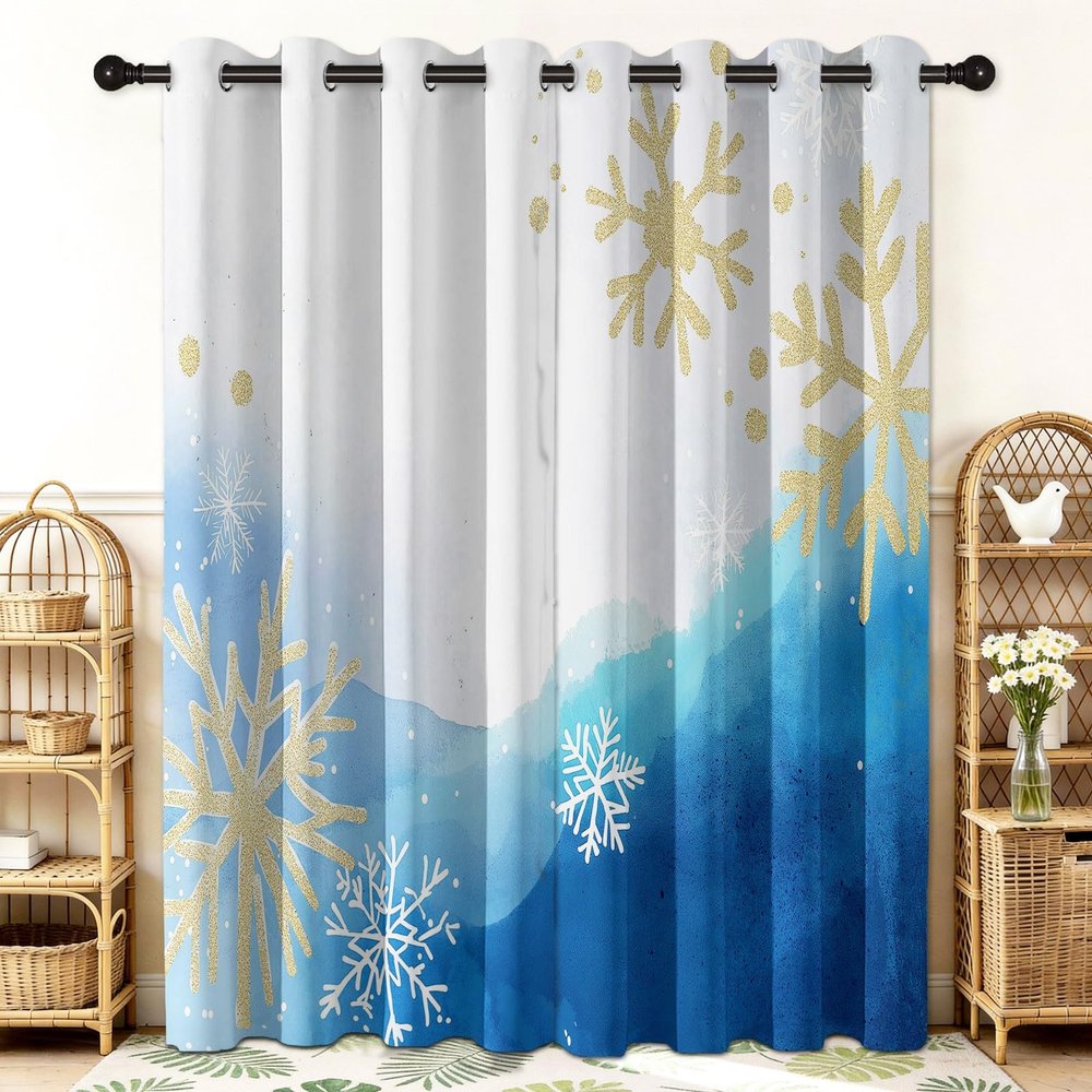 Blackout Kids Curtains for Bedroom Thermal Insulated Winter Landscape Snowflakes Curtains for Boys and Girls Grommet Top Window Treatment 2 Panels Drapes for Nursery, 52" W x 84" L, White