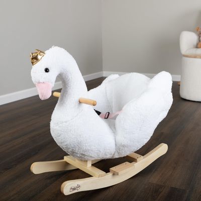 Rocking Horse - Swan Plush Ride on Toys with Seat and Handles - Wooden Rocking Horse for Kids 18 Months and Up - Baby Toys by Lil' Riders (White)