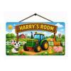 Personalised Children's Room Sign with Name Custom Farmyard Tractor Gloss Wooden Wall Art Baby, Toddler, Infant or Childs Bedroom. view 1